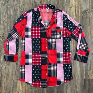 Victorias Secret Sleep Shirt Nightie Women’s M Red Black Patchwork Plaid Flannel